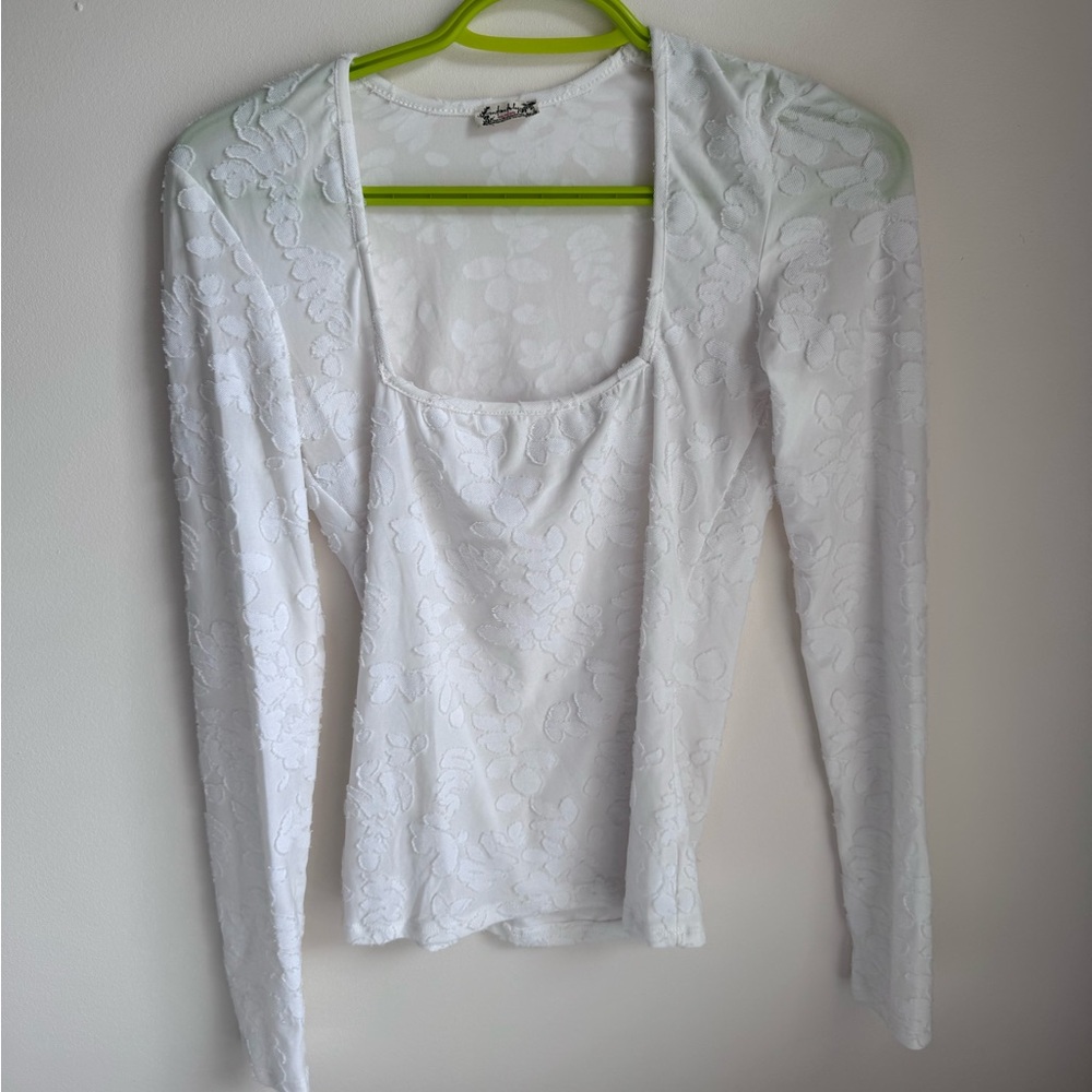 Free People White Fitted Long Sleeve Blouse